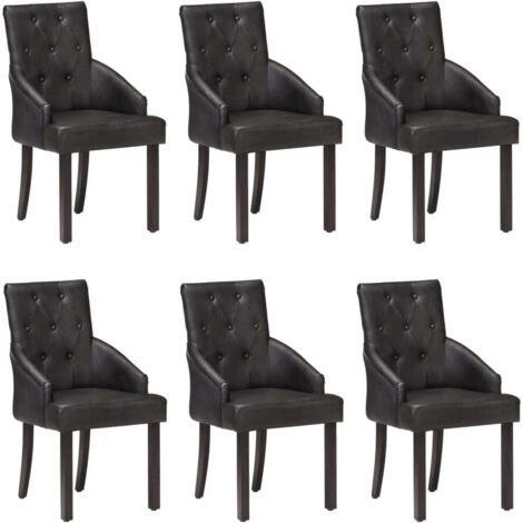 vidaXL Chaises à manger lot de 6 noir cuir de chèvre véritable (1/5)