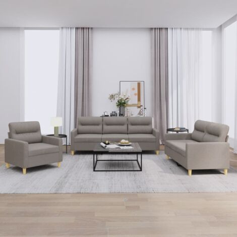 vidaXL Ensemble de canapés 3 pcs avec coussins Taupe Tissu (1/5)
