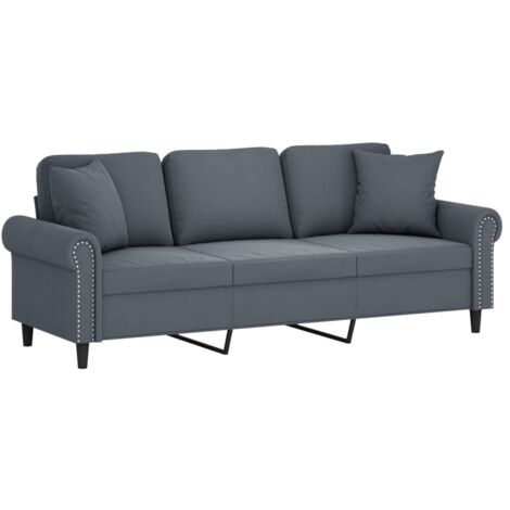 Canapé 3 places avec oreillers gris foncé 180 cm velours vidaXL (1/5)