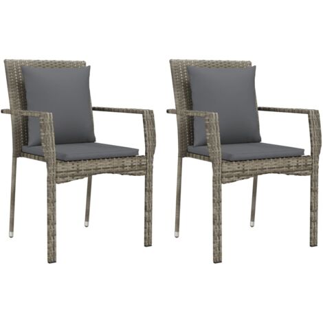 Chaises de jardin avec coussins lot de 2 Résine tressée Gris vidaXL (1/5)
