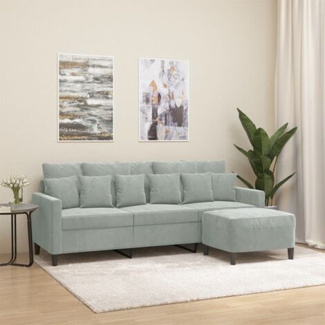 Vidaxl – Canapé droit 3 places gris clair 180 cm – Velours 100% polyester – Repose-pieds – Dimensions compactes pour espaces de vie modernes (1/6)