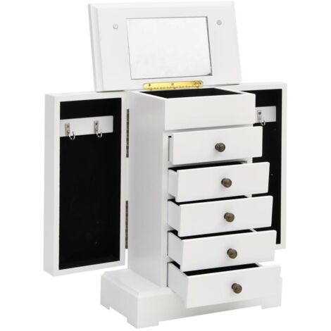 Vidaxl – Armoire à bijoux MDF avec miroir – 5 tiroirs – Dimensions 25 x 13,5 x 34 cm – Rangement sécurisé pour colliers et bracelets – MDF blanc