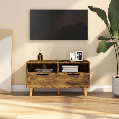 Meuble TV chêne fumé 90x40x48,5 cm bois d'ingénierie vidaXL (1/5)