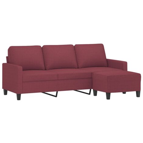 Canapé à 3 places avec repose-pieds Rouge bordeaux 180 cm Tissu vidaXL