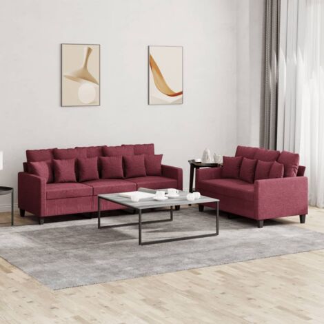 Ensemble de canapés 2 pcs avec coussins Rouge bordeaux Tissu vidaXL (1/5)