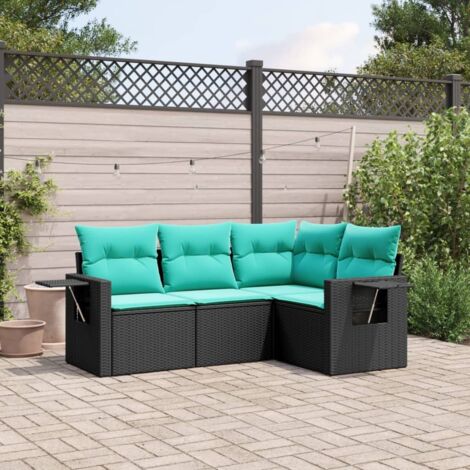 vidaXL Salon de jardin 4 pcs avec coussins noir résine tressée (1/5)