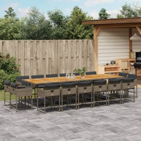 Vidaxl – Ensemble de jardin 17 pcs – Table 330x106x73 cm en résine tressée – Chaises avec dossier rabattable et coussins épais – Résistant aux UV