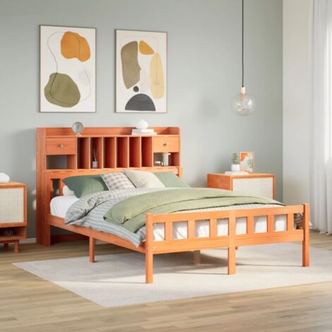 vidaXL Lit bibliothèque sans matelas cire marron 150x200 cm pin massif (1/5)