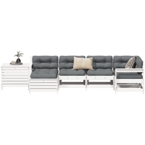 vidaXL Salon de jardin 7 pcs blanc bois de pin massif (1/5)