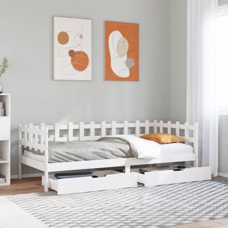 vidaXL Lit de jour et tiroirs sans matelas blanc 90x200 cm bois massif (1/5)
