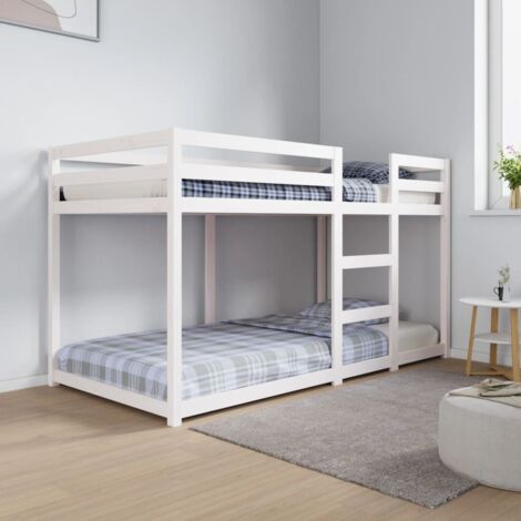 Vidaxl – Lit superposé blanc 90x190 cm en bois de pin massif – Design compact avec garde-corps – Convient aux espaces limités – Assemblage requis