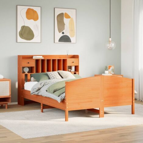 vidaXL Lit bibliothèque sans matelas cire marron 140x190 cm pin massif (1/5)