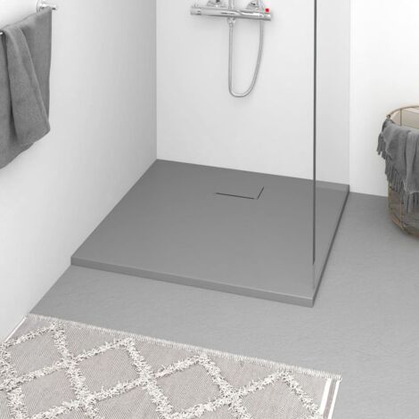 Vidaxl – Receveur de douche à encastrer 90x80 cm – SMC gris – Surface antidérapante en pierre d’ardoise – Résistant aux chocs et égratignures