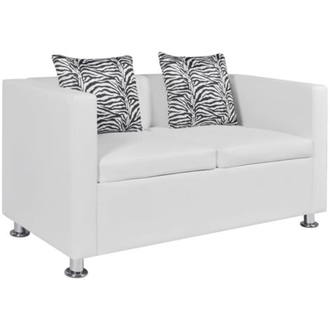 Vidaxl – Canapé convertible 2 places similicuir blanc – Dimensions 120x62,5x63 cm – Largeur d'assise 100,5 cm – Confort optimal avec coussins inclus (1/6)