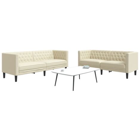 Vidaxl – Ensemble de canapés Chesterfield 2 pcs – Similicuir crème – Dimensions 174x74,5x70,5 cm et 194x74,5x70,5 cm – Confort élégant