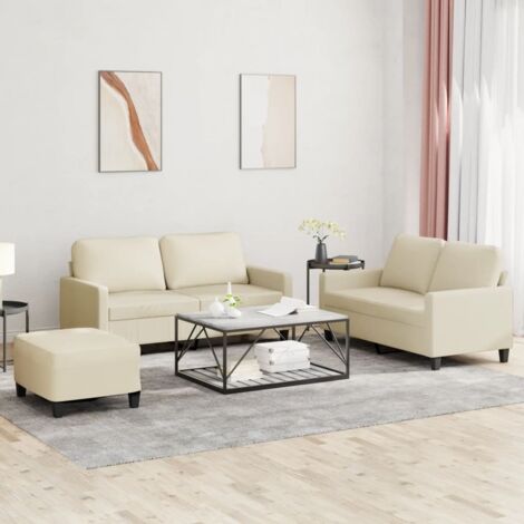 Ensemble de canapés 3 pcs avec coussins Crème Similicuir vidaXL (1/5)