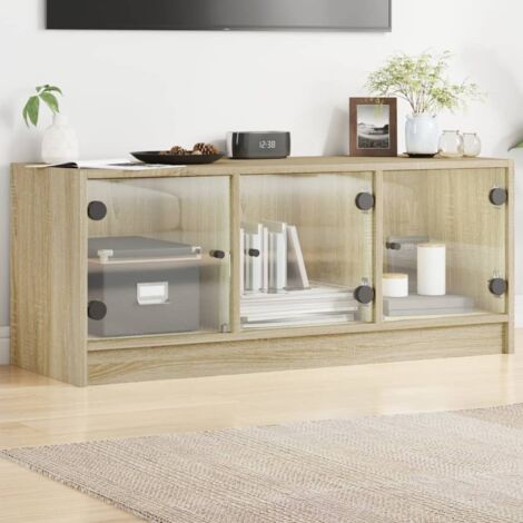 Meuble TV avec portes en verre chêne sonoma 102x37x42 cm vidaXL (1/5)