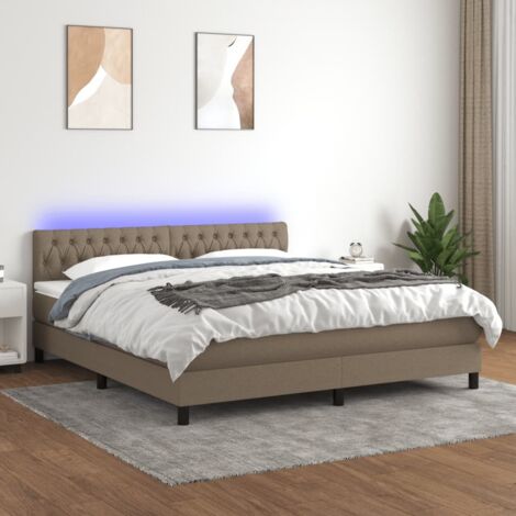 vidaXL Sommier à lattes de lit avec matelas LED Taupe 160x200 cm Tissu (1/5)