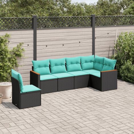 vidaXL Salon de jardin 6 pcs avec coussins noir résine tressée (1/5)