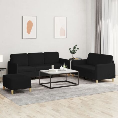 vidaXL Ensemble de canapés 3 pcs avec coussins Noir Tissu (1/5)