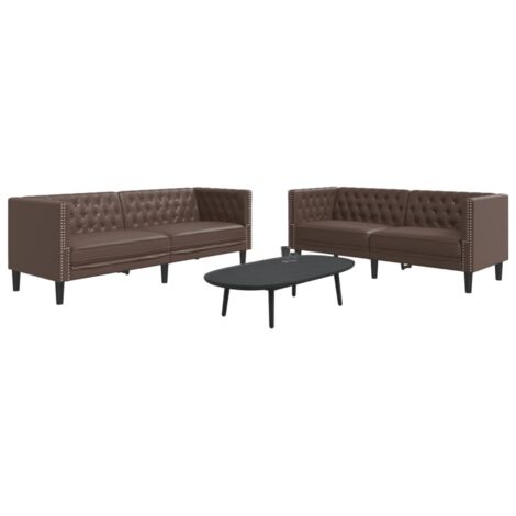 Vidaxl – Ensemble de canapés Chesterfield 2 pcs – Similicuir marron – Canapé 2 places 174x74,5x70,5cm et 3 places 194x74,5x70,5cm – Confort élégant (1/5)