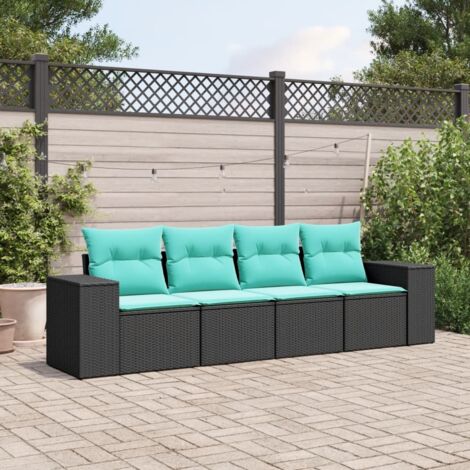 vidaXL Salon de jardin 4 pcs avec coussins noir résine tressée (1/5)