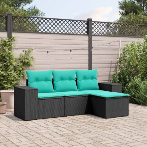 vidaXL Salon de jardin 4 pcs avec coussins noir résine tressée (1/5)