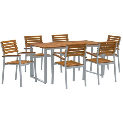 vidaXL Ensemble de salle à manger pour jardin 7 pcs Gris et marron (1/5)