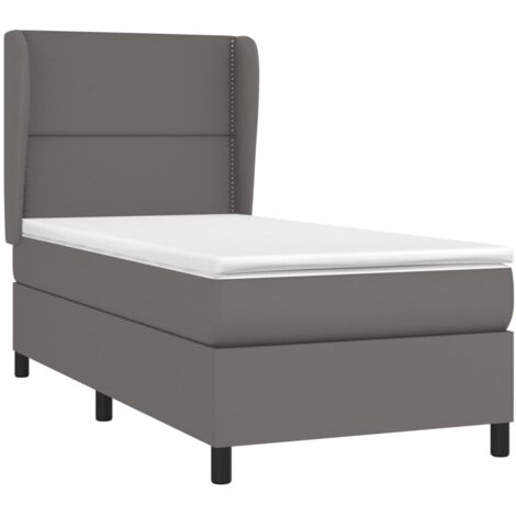 Sommier à lattes de lit avec matelas Gris 90x200 cm Similicuir vidaXL (1/5)