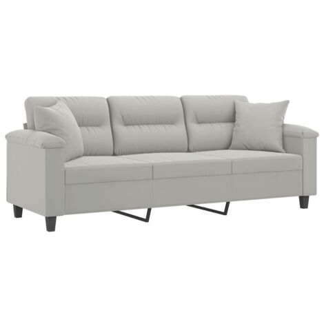 Vidaxl – Canapé droit 3 places gris clair 180 cm – Tissu microfibre résistant aux taches – Cadre en métal robuste – Oreillers décoratifs inclus (1/5)