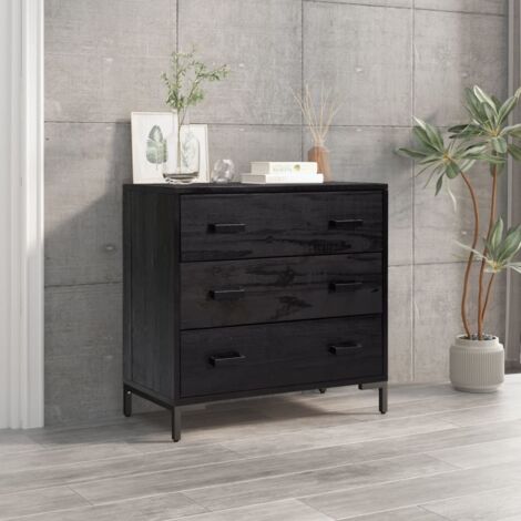 vidaXL Commode Noir 75x35x70 cm Bois de pin massif (1/5)