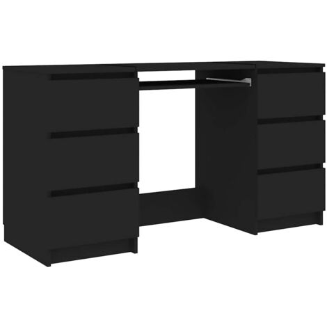 Vidaxl – Bureau droit noir 140x50x77 cm – Aggloméré avec 6 tiroirs – Espace de rangement optimal pour petits bureaux