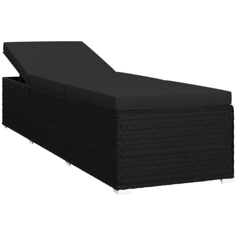 Vidaxl – Chaise longue résine tressée noire avec coussin épais – Cadre en acier robuste – Réglable pour positions assise et couchée – Idéale pour terrasse et balcon