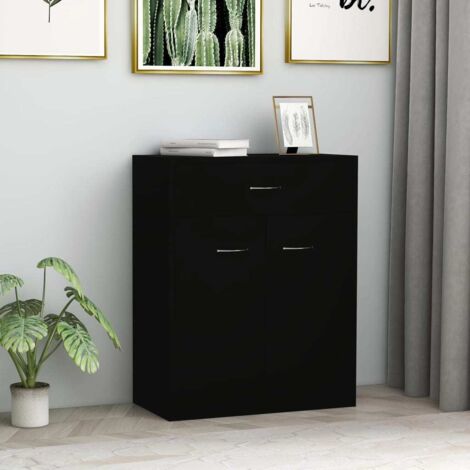 Vidaxl – Buffet noir 60x30x75 cm en bois d'ingénierie – 2 portes et 1 tiroir – Résistant à l'humidité – Idéal pour rangement et exposition (1/7)