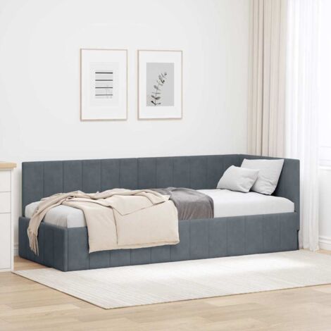 Cadre de lit d'angle Gris foncé 80 x 200 cm Velours vidaXL (1/5)