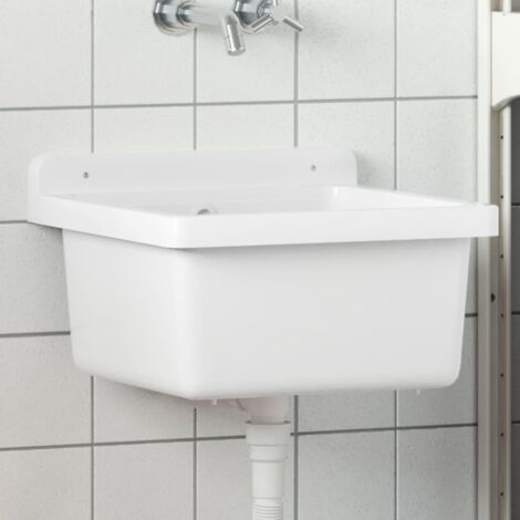 Vidaxl – Lavabo mural blanc 40x40x24 cm – Résine 100 % PP – Montage mural avec trop-plein – Évier utilitaire intérieur/extérieur (1/6)