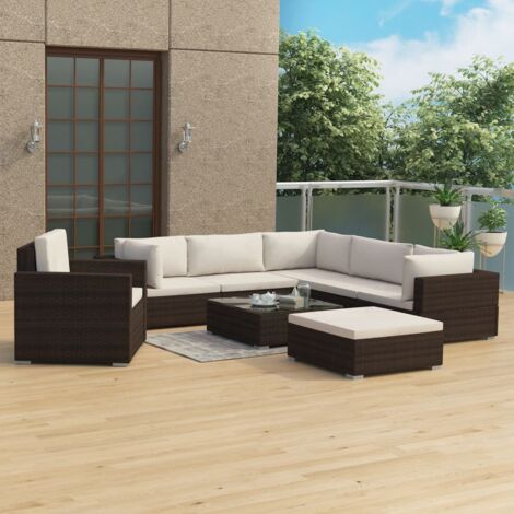 vidaXL Salon de jardin 8 pcs avec coussins résine tressée marron (1/5)