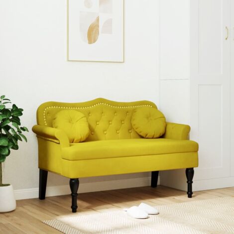 Vidaxl – Banc avec coussins jaunes 120,5x65x75 cm – Velours 100% polyester – Bois d'hévéa massif – Capacité 110 kg (1/5)
