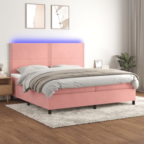 Sommier à lattes de lit matelas et LED Rose 200x200 cm Velours vidaXL (1/5)