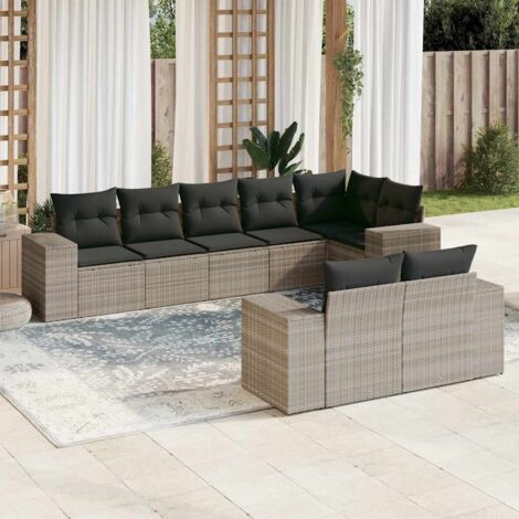 vidaXL Salon de jardin 8 pcs avec coussins gris clair résine tressée (1/3)