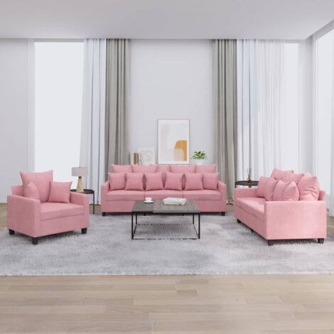 Vidaxl – Canapé droit 3 places en velours rose – Dimensions 198x77x80 cm – Structure en métal et contreplaqué – Confort optimal pour salon (1/5)