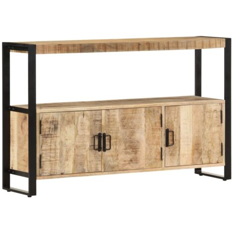 Vidaxl – Armoire latérale en bois de manguier massif 120x30x75 cm – 3 portes – Finition polie et laquée – Style vintage industriel (1/9)