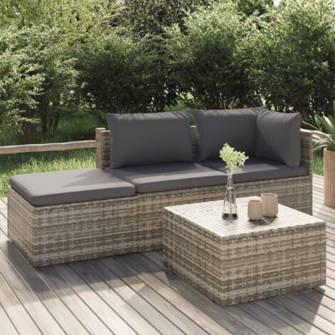vidaXL Salon de jardin 4 pcs avec coussins Gris Résine tressée (1/6)