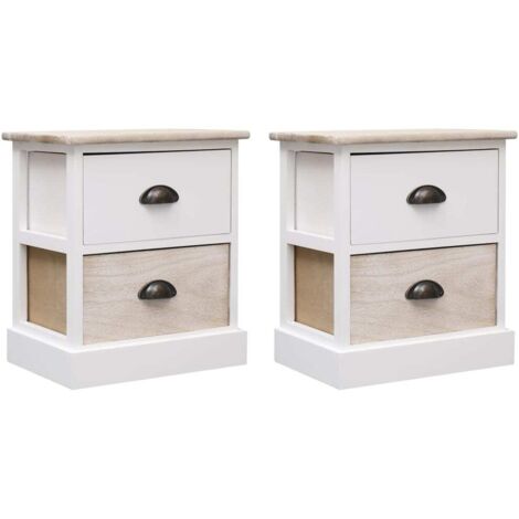 2 pcs Tables de chevet Blanc et naturel 38x28x45 cm Paulownia vidaXL (1/5)