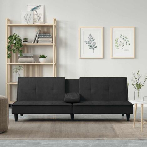 Vidaxl – Canapé convertible 3 places noir velours – Dossier réglable en 3 positions – Table à thé avec porte-gobelets et ports USB – Dimensions 200x89x70cm (1/5)