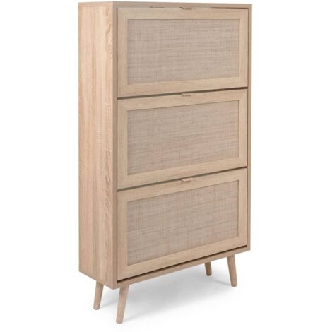 Les Tendances – Armoire à chaussures Bali 49A – Chêne sonoma – Impression de canne – 3 portes à rabat – Rangement pour 12 paires (1/5)