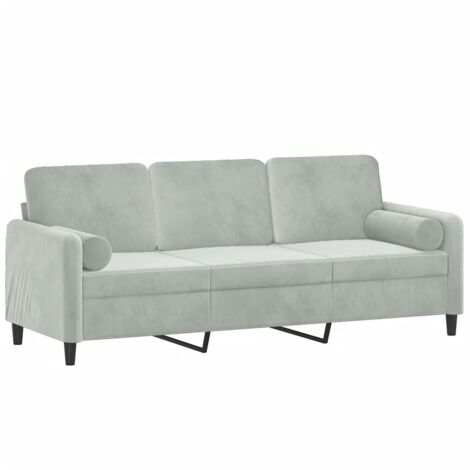 Canapé 3 places avec oreillers gris clair 180 cm velours vidaXL (1/5)