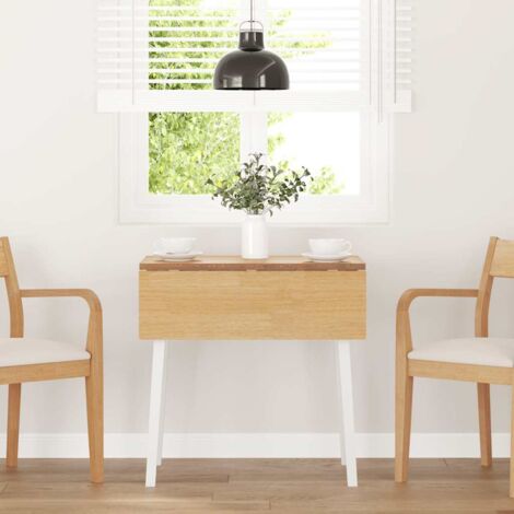 Vidaxl – Table à manger carrée extensible en bois d'hévéa massif blanc – Dimensions 90 x 90 cm – Design moderne avec abattants – Pour repas ou travail