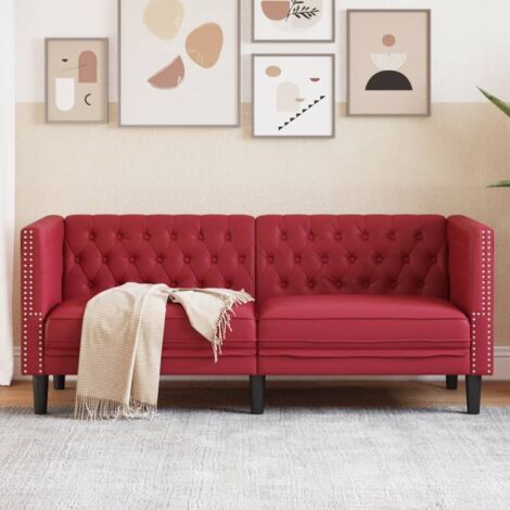 vidaXL Canapé à 2 places Chesterfield rouge bordeaux similicuir (1/6)