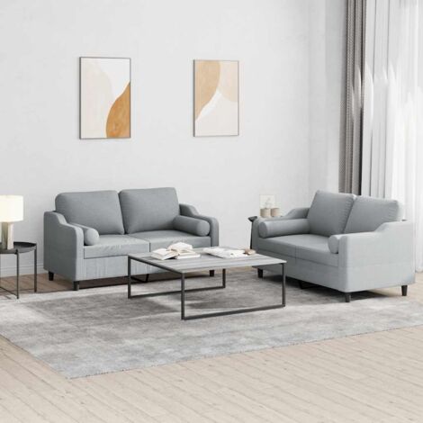 vidaXL Ensemble de canapés 2 pcs coussins gris clair tissu (1/5)